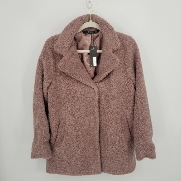 Stoosh Jackets & Blazers - Stoosh Mauve Sherpa Teddy Bear Faux Fur Coat